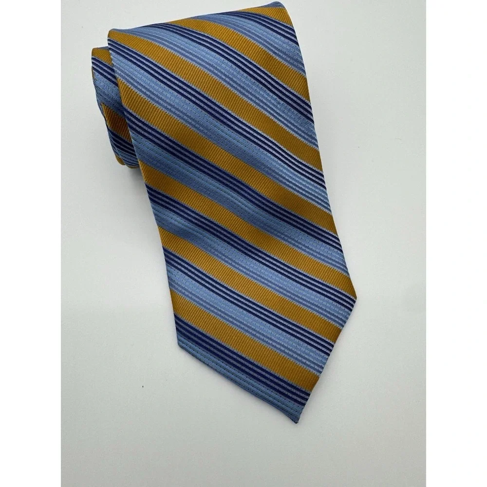 Beecroft & Bull Silk Tie Blue Gold Striped Handmade Italy Classic Necktie‎